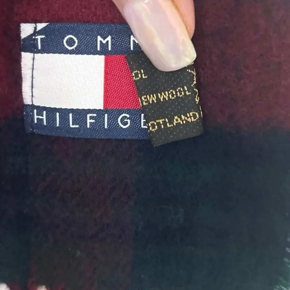 Vtg 90s Tommy Hilfiger Wool Scotland Tartan Plaid Scarf Old Money Preppy Crest